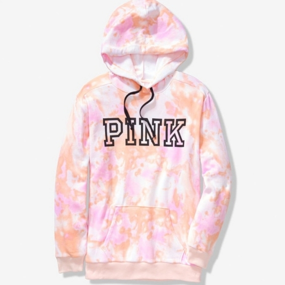PINK VS Pullover Lillac & Orange Tie Dye Hoodie w/ Black Block Logo - Picture 2 of 4